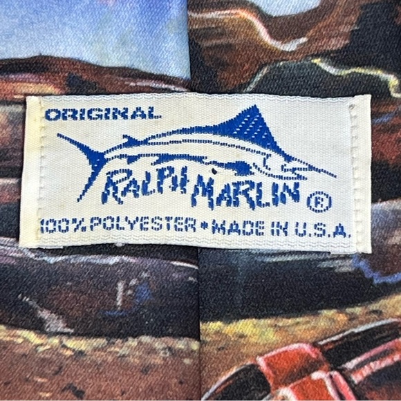 Vintage Ralph Marlin "Boots & Spurs" Mens Tie Necktie 1992 Blue with Cowboy Boot - Picture 9 of 11